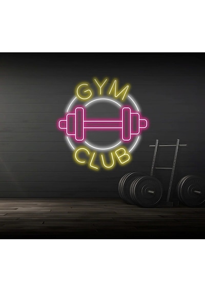 Gym Club Yazılı Ve Şekilli Neon Tabela Pembe