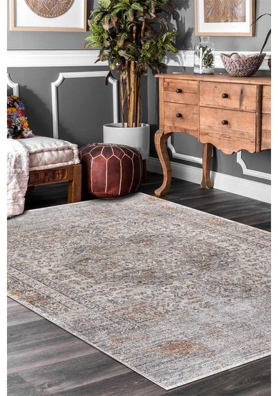 Indiana Etnik Desenli Vintage Eskitme Görünümlü Modern Halı In04 Multi Krem