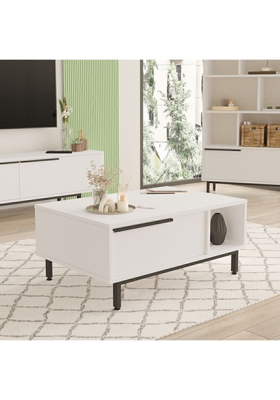 Bohem Orta Sehpa 60x90cm Metal Ayaklı Kapaklı Beyaz Boh2-w Beyaz
