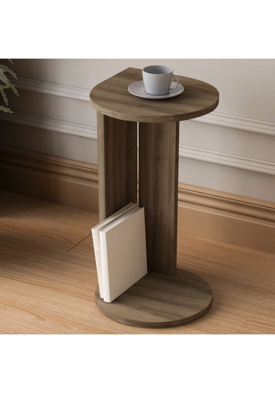 İnarch Dizayn Drop Modern Tasarım Yan Sehpa Kompakt Ve Ergonomik Yan Masa Antik Ceviz Açık Ceviz