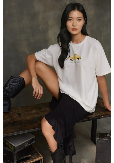 Hiccup Kadın %100 Pamuk Bisiklet Yaka Oversize Beyaz Baskılı T-shirt Sarı Hiccup Kadın %100 Pamuk Bisiklet Yaka Oversize Beyaz Baskılı T-shirt Sarı
