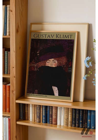 Gustav Klimt Şapkalı Kadın, Ahşap Çerçeveli Duvar Tablosu - Sanatsever Hediyesi