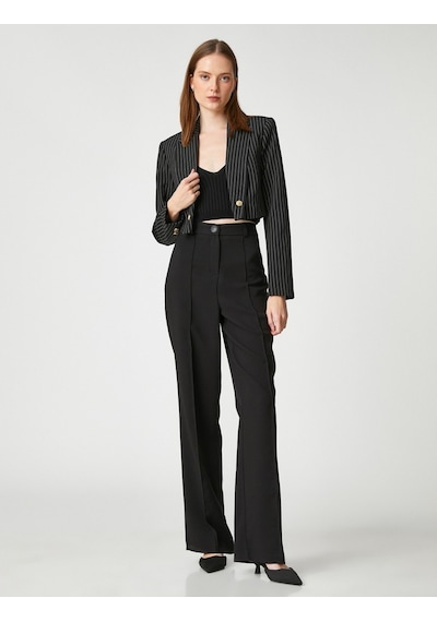 Koton Crop Blazer Ceket Düğme Detaylı Lacivert
