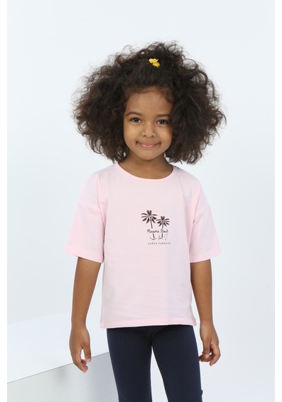 Toontoy Kids Toontoy Kız Çocuk Panama Beach Baskılı Tişört Açık Pembe