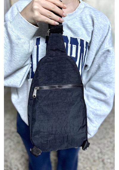 Su Geçirmez Kumaş Siyah Unisex Body Bag Çapraz Omuz Çantası Siyah