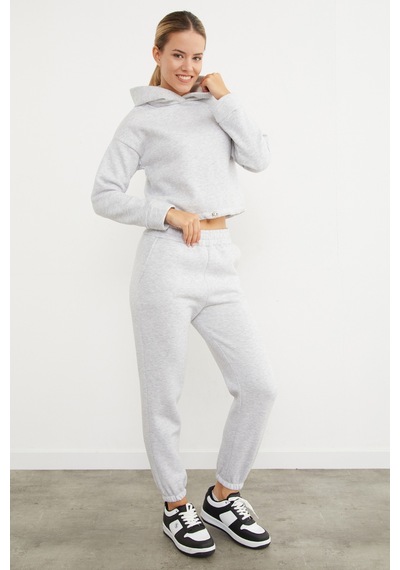 Fullamoda 3 İplik Basic Beli Stoperli Jogger Eşofman Takımı Grimelanj