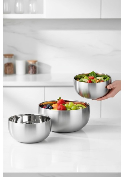 Çift Cidarlı Isı Yalıtımlı 4'lü Lüks Kase Seti Premium 304 Paslanmaz Çelik 16cm & 18cm , 7220191 Çok Renkli
