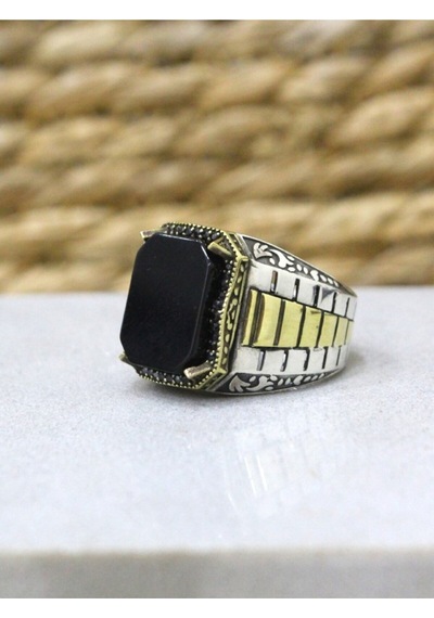 Gümüş Saat Kordon Model Siyah Oniks Taşlı Erkek Yüzük