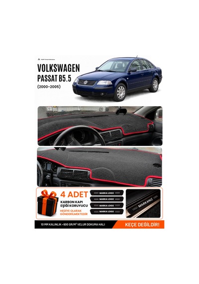 Volkswagen Passat B5.5 2000-2005 Uyumlu Torpido Örtüsü, Torpido Kılıfı - Siyah Kırmızı
