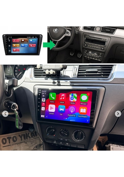 Skoda Rapid Araç Multimedya Android Ekran Carplay Navigasyon Double Teyp 4+64 9" 13-18 Black Cadence