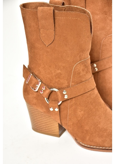 Fox Shoes T296094002 Taba Süet Kovboy Model Kalın Tabanlı Kadın Bot Taba-Süet Taba