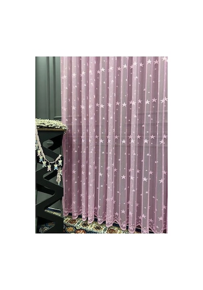 Çocuk Odası Tül Perdesi, Yıldız Desen Pembe Perde, Kız Çocuk Odası Perdesi Pembe
