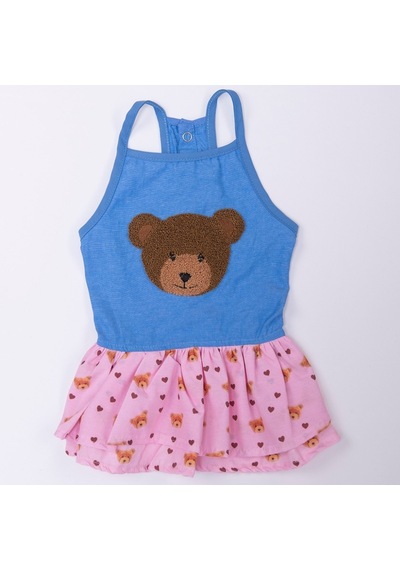 Cozie Bear Denim Ayıcık Desenli Kot Kedi Köpek Elbisesi - Kedi Köpek Kıyafeti
