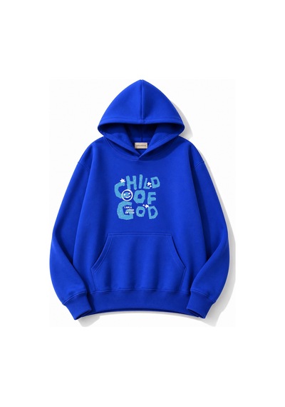 Herkesemoda Chil Of God Yazı Baskılı Kanguru Cepli Oversize Sweatshirt Mavi