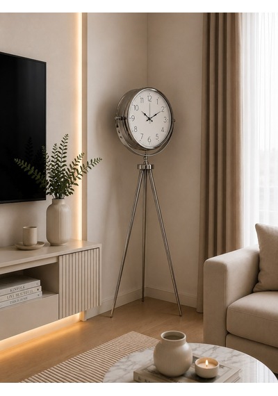 Büro Ev Ofis Dekoru İçin 150x45cm Krom Metal Klasik Tripod Ayaklı Saat Diğer