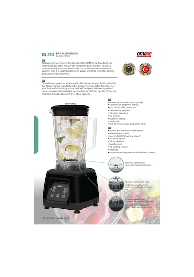 Omake BLE01/E11 2200 W Manuel Bar Blender
