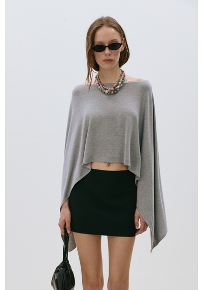 Suud Collection Gri Rae Penye Pelerin