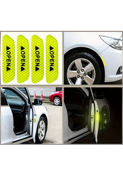 4 Adet Reflektörlü Araç Kapı Açma Uyarıcı Etiket Seti Fosforlu Kapı Kenar Koruyucu Uyarı Sticker