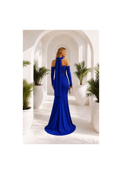 Lior Design Kadın Modern Tasarım Simli Kumaş Asimetrik Yaka Dekolteli Maxi Abiye Elbise Saks Lior Design Kadın Modern Tasarım Simli Kumaş Asimetrik Yaka Dekolteli Maxi Abiye Elbise Saks