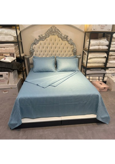 Goldroom Home Çizgili Pamuk Saten Çift Kişilik Nevresim Takımı Mint Yeşili