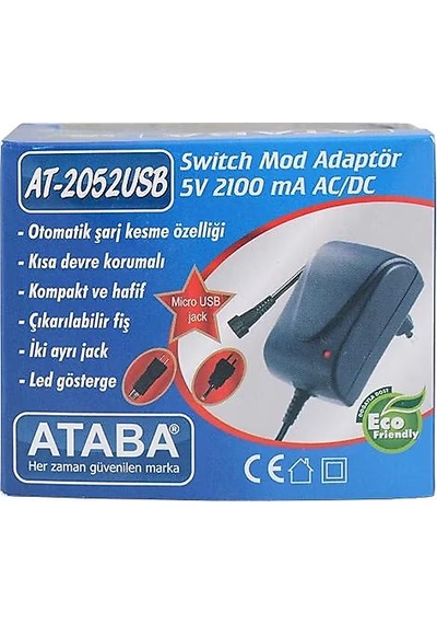 Ataba At-2052 5v 2.1a Usb Şarj Adaptörü Switch Mode Güç Kaynağı Telefon Tablet Kamera Adaptörü