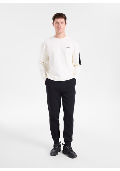 National Geographic N6wm-swt4150 Krem Erkek Bisiklet Yaka Baskılı Relaxed Triko Sweatshirt