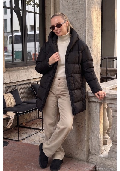 Lela Oversize Fit Kapüşonlu Şişme Bayan Mont 640Y047 Siyah