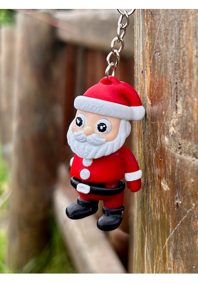 Noel Baba Yılbaşının Mini Gücü 3d Hareket Ettirilebilir Mini Anahtarlık 6 Cm Beyaz - Kırmızı