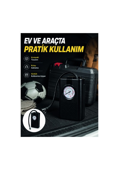 Taşınabilir Araç Hava Pompası Analog Manometreli Lastik Şişirme Pompası - Hs08377828-7307