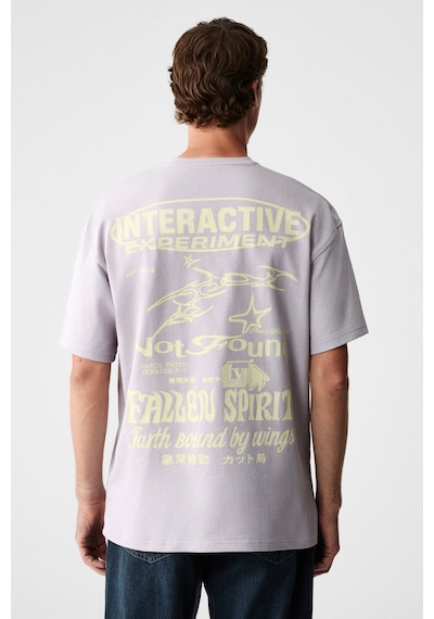 Grımelange Lorenno Erkek Göğüs Baskılı %100 Organik Pamuklu Bisiklet Yaka Lila T-shirt Lila