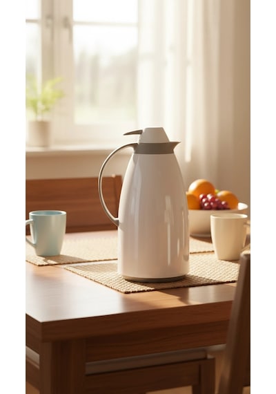 Cam İç Hazneli Vakumlu Termos 1.0 Litre - Sıcak Ve Soğuk Tutucu Beyaz Renkli