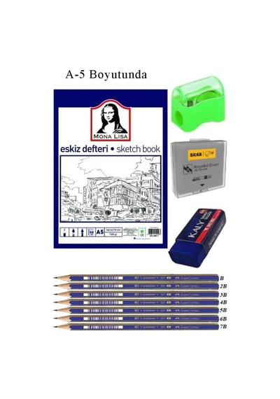 Eskiz Defteri A5 50 Yaprak Karakalem Çizim Seti Hamur Silgi Faber Castell Dereceli Kalem