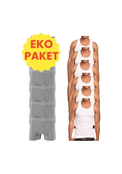Mood Agenda Erkek Eko Set 6 Adet Atlet 6 Adet Boxer Beyaz Gri