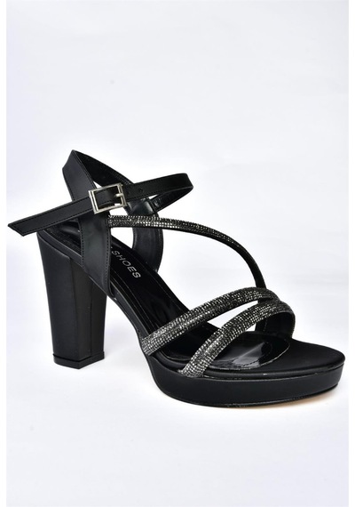 Fox Shoes P246031704 Siyah Kumaş Kalın Topuklu Kadın Ayakkabı Siyah