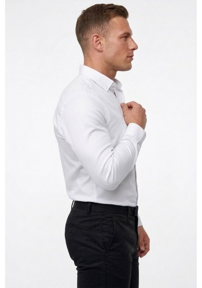 Deepsea Beyaz Slim Fit Likralı Kolay Ütülenebilir Gizli Düğmeli Erkek Gömlek 2602614