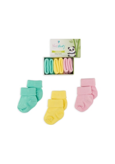 Novibaby 3'lü Bambu Yenidoğan Bebek Çorap I Bee I 0-6 ay "Karışık Renkli"