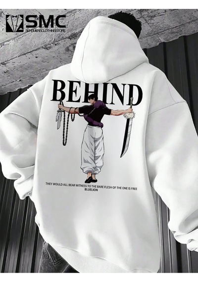 Uyguntarz Unisex Toji X Japon Baskılı Kapüşonlu Sweatshirt beyaz