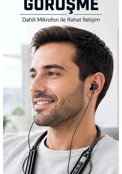 Bay Bluetooth V4.0 Boyun Tipi Kulaklık 10 Mt Menzilli Mikrofonlu Dijital Ekranli Kulak Ici Bx-313560 Najmaddin