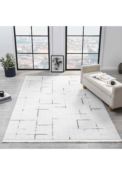 Beyaz Gri Siyah Soyut Çizgili Modern Halı - Nd5118gv Beyaz - Gri - Siyah