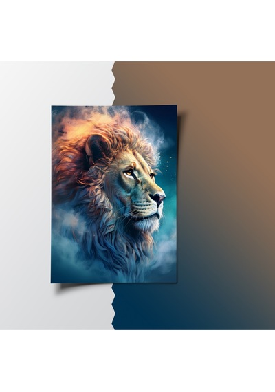 Çerçevesiz Poster Aslan Temalı, Dijital Baskı Poster Aslan, Ofis, Salon Dekorasyon