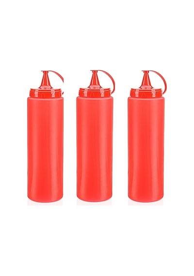 Ketçap Şişesi - 1000ml Dev Boy Kırmızı 3 Adet Çokrenkli