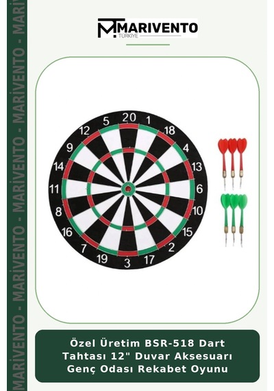 Özel Üretim Bsr-518 Dart Tahtası 12" Duvar Aksesuarı Genç Odası Rekabet Oyunu