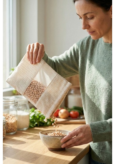 3 Adet Bakliyat Kesesi Orta Boy 20x28 Erzak Kuru Gıda Saklama Kabı Torbası Fileli Bez Soft-Set 101