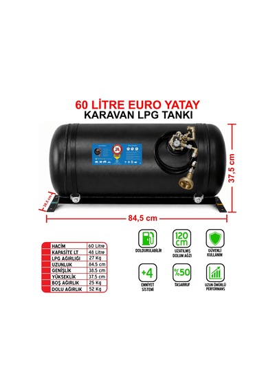 60 Litre Euro Yatay Karavan Lpg Tankı Siyah