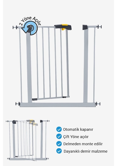 Wellgro Pro 75-80 Cm Çocuk Merdiven Ve Güvenlik Kapısı, Merdiven Korkuluğu, Gri