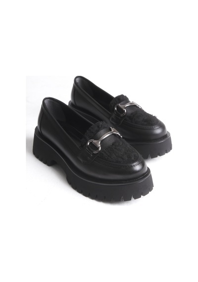 Belgi Kadın Üstü Peluş Loafer A019 - K613 Siyah