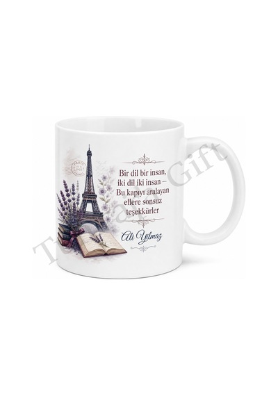 Fransızca Öğretmenine Hediye Baskılı Kupa Bardak Özel Tasarım Porselen Mug Beyaz / Çok Renkli