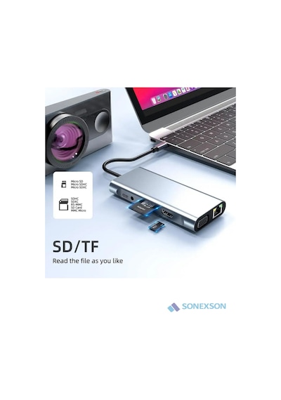 11 In 1 Type-c To Usb Hub Port Uyumlu Adaptör Hdmı 4x Usb Lan Vga Sd Card Çevirici Çoklayıcı