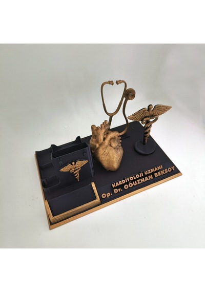 Kişiye Özel Kardiyoloji Uzmanı Masa İsimliği Ve Kartvizitlik Gold - Siyah