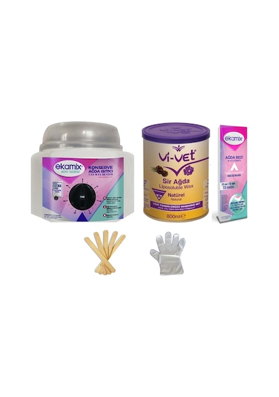 Ekamix Konserve Ağda Makinesi + Vivet Naturel Ağda 800 ML + Bez 10 M